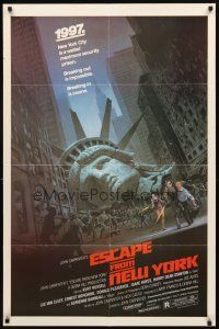 3t390 ESCAPE FROM NEW YORK 1sh '81 John Carpenter, art of decapitated Lady Liberty by Barry E. Jackson!