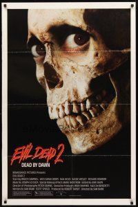 3t397 EVIL DEAD 2 1sh '87 Dead By Dawn, directed by Sam Raimi, huge close up of creepy skull!
