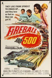 3t423 FIREBALL 500 1sh '66 race car driver Frankie Avalon & sexy Annette Funicello!