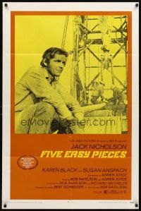 3t429 FIVE EASY PIECES 1sh '70 great close up of Jack Nicholson, directed by Bob Rafelson!