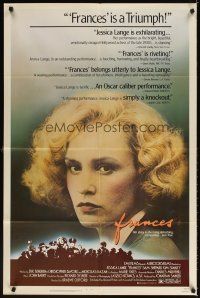 3t442 FRANCES 1sh '82 great close-up of Jessica Lange as cult actress Frances Farmer!