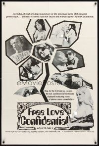 3t444 FREE LOVE CONFIDENTIAL 1sh '67 Yvette Corday, pleasure cults of hippie generation!