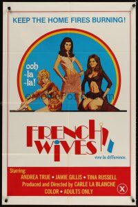 3t445 FRENCH WIVES 1sh '70 Andrea True, Jamie Gillis, Tina Russell, sexy art!