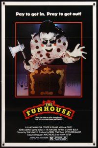 3t452 FUNHOUSE 1sh '81 Tobe Hooper, creepy carnival clown jack-in-the-box with axe horror image!