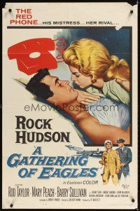 3t461 GATHERING OF EAGLES 1sh '63 romantic close-up artwork of Rock Hudson & sexy Mary Peach!