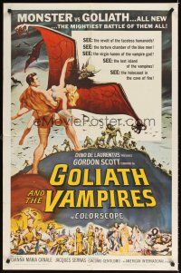 3t481 GOLIATH & THE VAMPIRES 1sh '64 Maciste Contro il Vampiro, cool fantasy art by Reynold Brown!