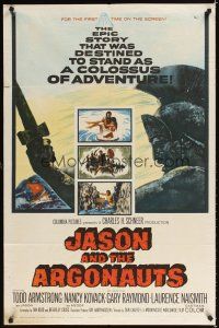 3t575 JASON & THE ARGONAUTS 1sh '63 great special effects by Ray Harryhausen, art of colossus!
