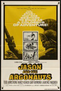 3t576 JASON & THE ARGONAUTS 1sh R80s great special fx by Ray Harryhausen, cool art of colossus!