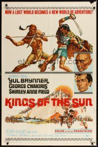 3t595 KINGS OF THE SUN style A 1sh '64 art of Yul Brynner with spear fighting George Chakiris!