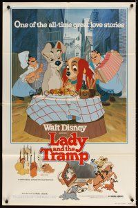 3t603 LADY & THE TRAMP 1sh R80 Walt Disney romantic canine dog classic cartoon!