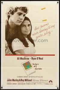 3t643 LOVE STORY 1sh '70 great romantic close up of Ali MacGraw & Ryan O'Neal!