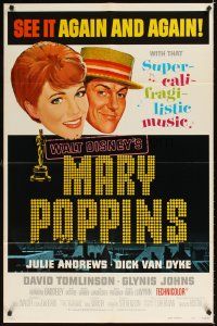 3t658 MARY POPPINS style B 1sh R73 Julie Andrews & Dick Van Dyke in Walt Disney's musical classic!