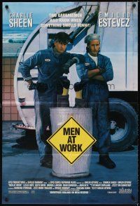3t662 MEN AT WORK 1sh '90 garbage men brothers Charlie Sheen & Emilio Estevez!
