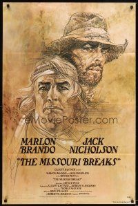 3t671 MISSOURI BREAKS advance 1sh '76 art of Marlon Brando & Jack Nicholson by Bob Peak!
