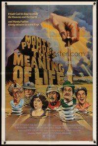 3t674 MONTY PYTHON'S THE MEANING OF LIFE 1sh '83 wacky artwork of the screwy Monty Python cast!