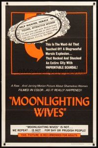 3t677 MOONLIGHTING WIVES 1sh '66 Joseph Sarno want-ad sex, not for shy or prudish people!