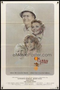 3t732 ON GOLDEN POND 1sh '81 art of Katharine Hepburn, Henry Fonda, and Jane Fonda by C.D. de Mar!