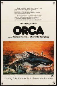 3t737 ORCA advance 1sh '77 art of attacking Killer Whale by John Berkey, it kills for revenge!