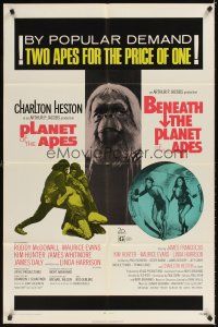 3t752 PLANET OF THE APES/BENEATH THE PLANET OF THE APES 1sh '71 2 apes for the price of 1!