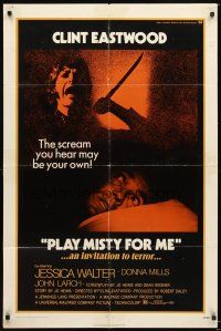 3t753 PLAY MISTY FOR ME 1sh '71 classic Clint Eastwood, an invitation to terror!