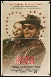 3t769 PRIZZI'S HONOR 1sh '85 cool art of smoking Jack Nicholson & Kathleen Turner w/bullet holes!