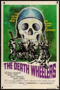 3t771 PSYCHOMANIA 1sh R73 George Sanders, The Death Wheelers, wild biker horror art!
