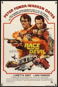 3t778 RACE WITH THE DEVIL style A 1sh '75 Peter Fonda & Warren Oates are burning bridges & rubber!