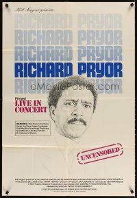 3t796 RICHARD PRYOR: LIVE IN CONCERT 1sh '79 uncensored, cool portrait artwork of Pryor!