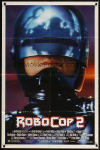 3t800 ROBOCOP 2 DS 1sh '90 great close up of cyborg policeman Peter Weller, sci-fi sequel!