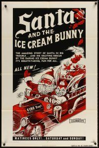 3t812 SANTA & THE ICE CREAM BUNNY 1sh '72 great wacky art of Santa & bunny in fire truck!
