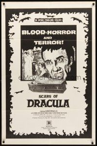 3t817 SCARS OF DRACULA military 1sh '71 great close up art of vampire Christopher Lee, Hammer horror