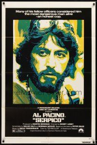 3t825 SERPICO 1sh '74 cool close up image of Al Pacino, Sidney Lumet crime classic!