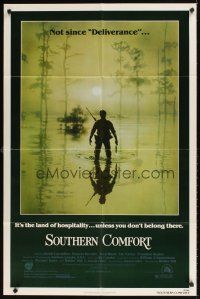 3t850 SOUTHERN COMFORT 1sh '81 Walter Hill, Keith Carradine, cool image of hunter in swamp!