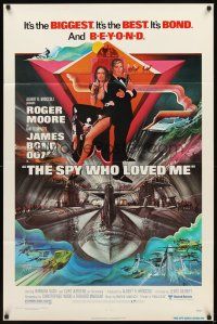 3t853 SPY WHO LOVED ME 1sh '77 cool artwork of Roger Moore as James Bond by Bob Peak!
