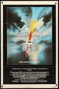 3t880 SUPERMAN 1sh '78 comic book hero Christopher Reeve, cool Bob Peak logo art!