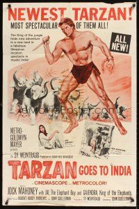 3t891 TARZAN GOES TO INDIA 1sh '62 great image of Jock Mahoney as the King of the Jungle!