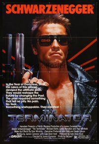 3t902 TERMINATOR no border style 1sh '84 close up of classic cyborg Arnold Schwarzenegger with gun!