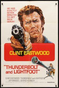 3t928 THUNDERBOLT & LIGHTFOOT int'l 1sh '74 cool artwork of Clint Eastwood, close-up and w/big gun