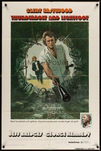 3t929 THUNDERBOLT & LIGHTFOOT style A 1sh '74 art of Clint Eastwood with two guns by Barr!