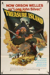 3t941 TREASURE ISLAND 1sh '72 great artwork of Orson Welles as pirate Long John Silver!