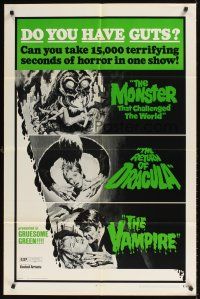 3t942 DO YOU HAVE GUTS 1sh '71 monster & vampire triple-bill, 15,000 terrifying seconds of horror!
