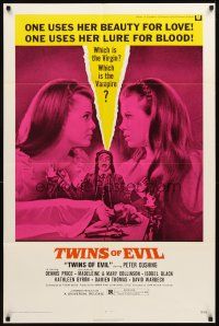 3t944 TWINS OF EVIL 1sh '72 one uses her beauty for love, one uses her lure for blood, vampires!