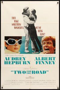 3t947 TWO FOR THE ROAD 1sh '67 Audrey Hepburn & Albert Finney embrace, directed by Stanley Donen!