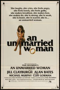 3t949 UNMARRIED WOMAN 1sh '78 Paul Mazursky directed, sexy Jill Clayburgh, Alan Bates
