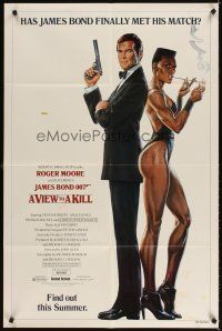 3t953 VIEW TO A KILL advance 1sh '85 art of Roger Moore James Bond & smoking Grace Jones by Goozee!