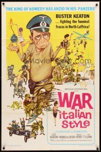 3t961 WAR ITALIAN STYLE 1sh '66 Due Marines e un Generale, cool WWII cartoon art of Buster Keaton!