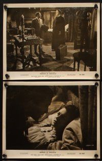 3w233 HORROR OF DRACULA 7 8x10 stills '58 cool art of vampire putting sexy girl into coffin!