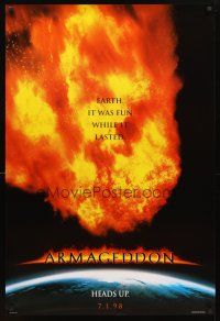 3z042 ARMAGEDDON teaser DS 1sh '98 Bruce Willis, Billy Bob Thornton, Liv Tyler, huge fireball