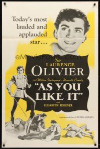 3z046 AS YOU LIKE IT 1sh R49 Sir Laurence Olivier in William Shakespeare's romantic comedy!