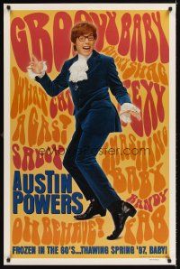 3z049 AUSTIN POWERS: INT'L MAN OF MYSTERY teaser DS 1sh '97 Mike Myers is frozen in the 60s!